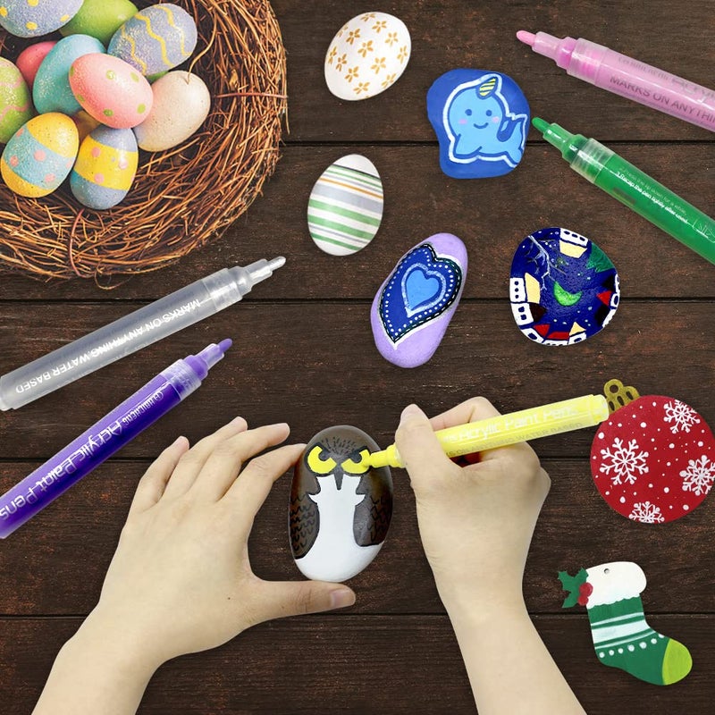 CH HAICHENG 12 Colors Acrylic Paint Pens for Rocks Painting, Wood, Metal, Glass, Plastic, Canvas, Ceramic, Seashell, Paint Markers for Plastic Surfaces - Image 2